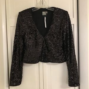 BRAND NEW Black Sequin Long-Sleeve V-Neck Crop Top